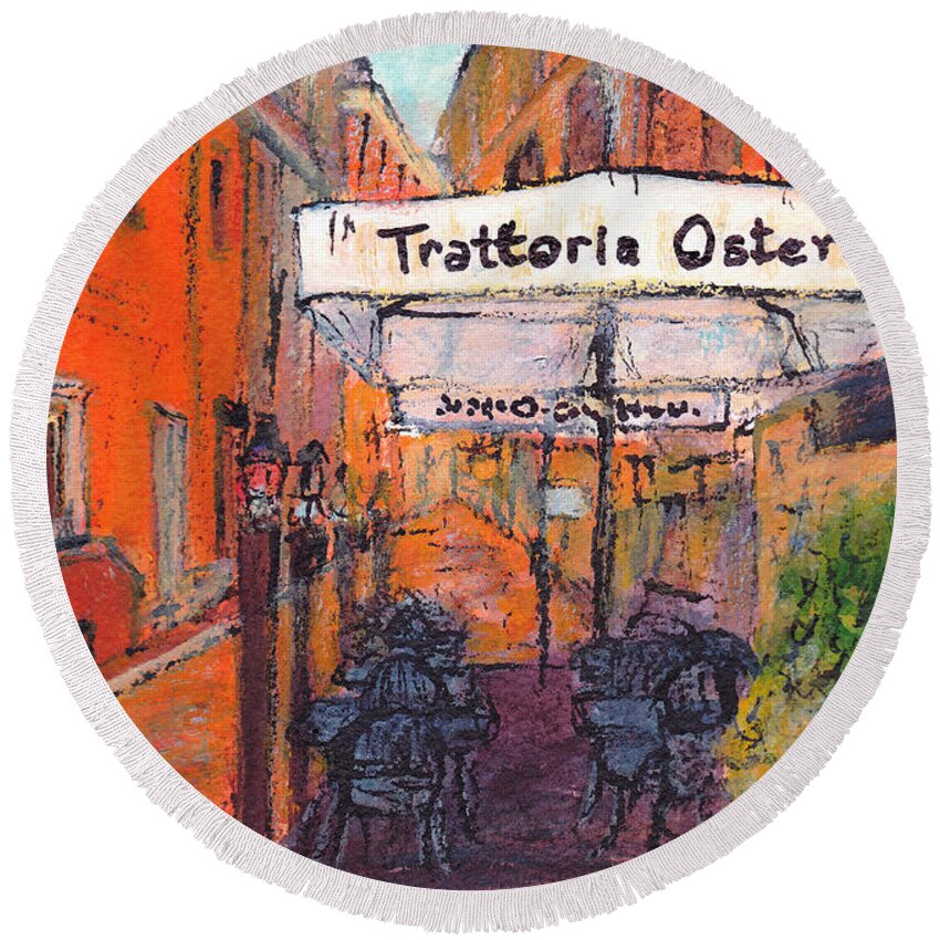 Painting Round Beach Towel featuring the painting A Quiet Spot Bologna Italy by Jackie Sherwood