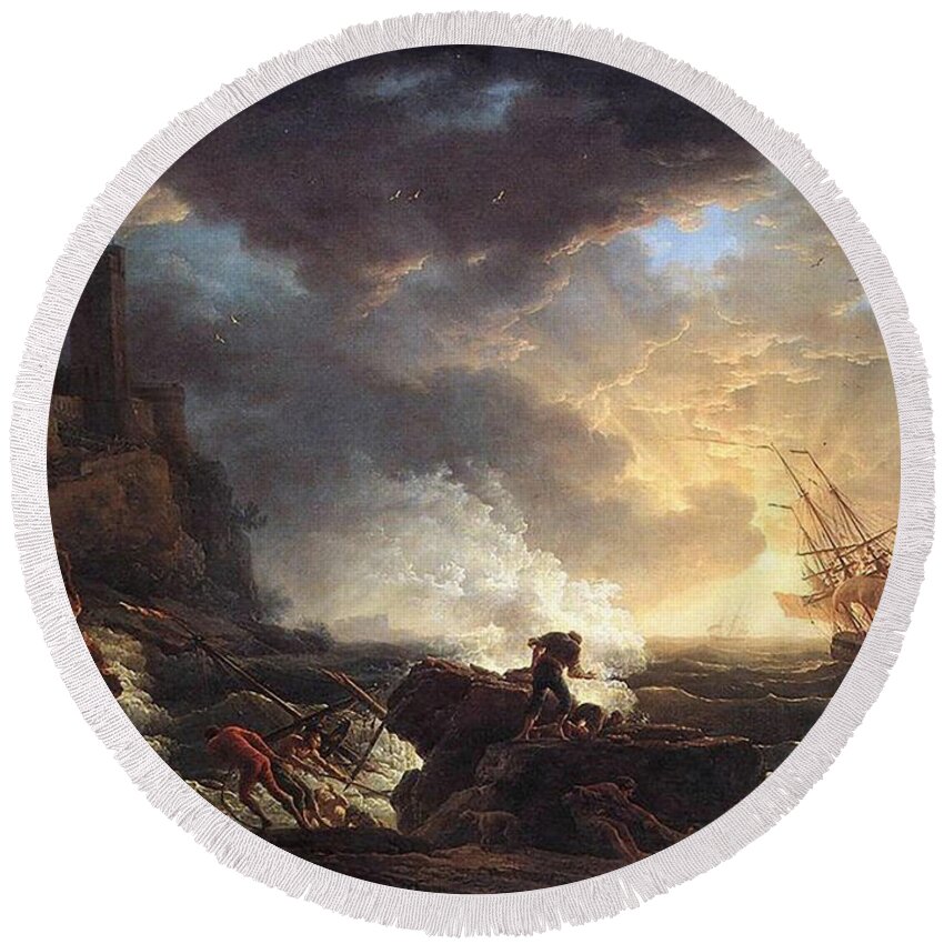 Shipwreck Round Beach Towel featuring the painting A Shipwreck by Claude Joseph Vernet
