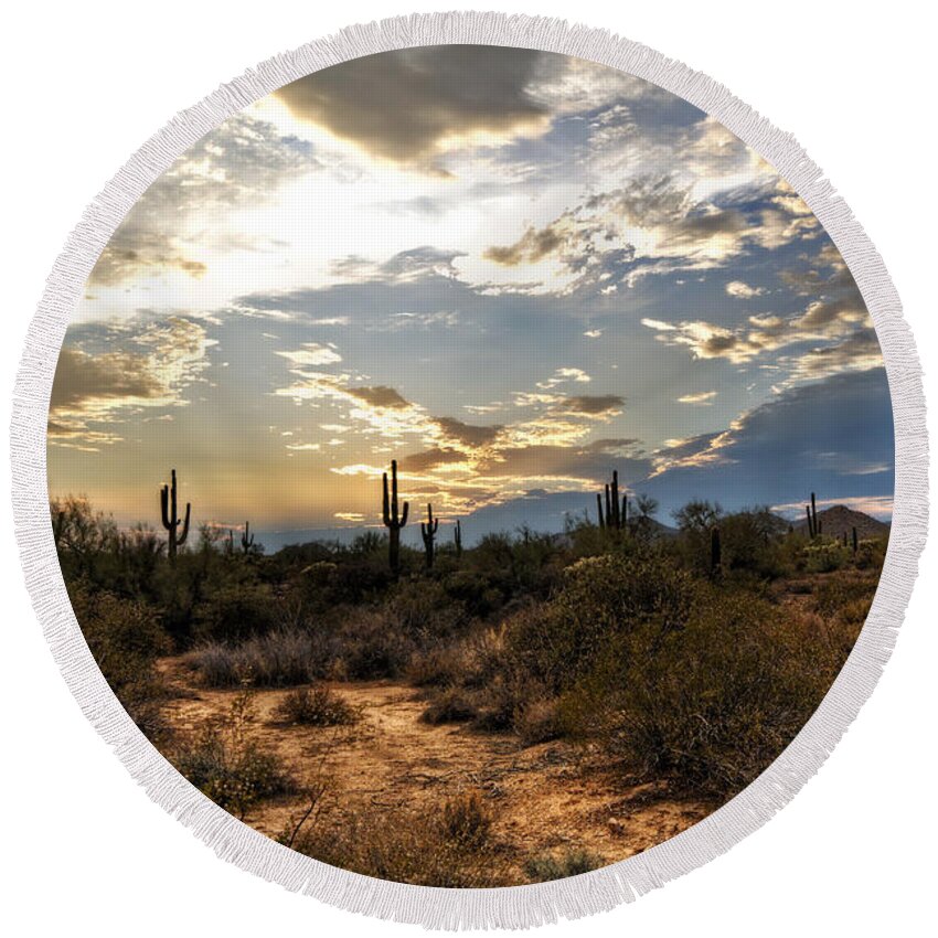 Sunset Round Beach Towel featuring the photograph A Sonoran Desert Sunset by Saija Lehtonen