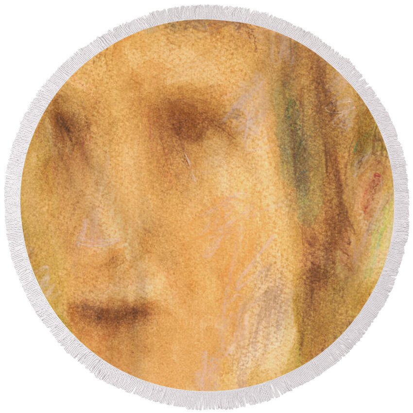 Portrait Round Beach Towel featuring the painting A space between the notes by Suzy Norris