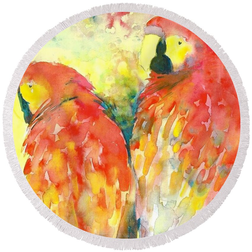 Animals Round Beach Towel featuring the painting A Splash of Crimson by Frances Ku