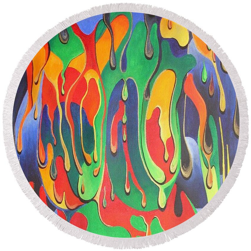 Surrealism Round Beach Towel featuring the painting A Splash of Paint by Taiche Acrylic Art