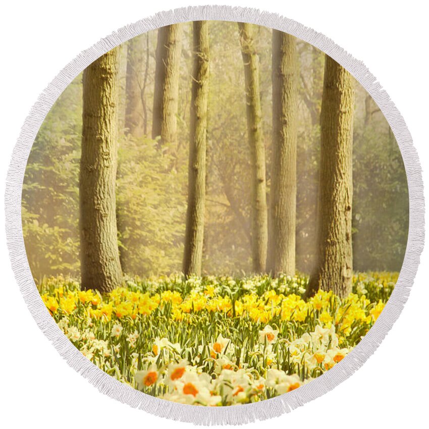 Forest Round Beach Towel featuring the photograph A Spring Day by Jasna Buncic