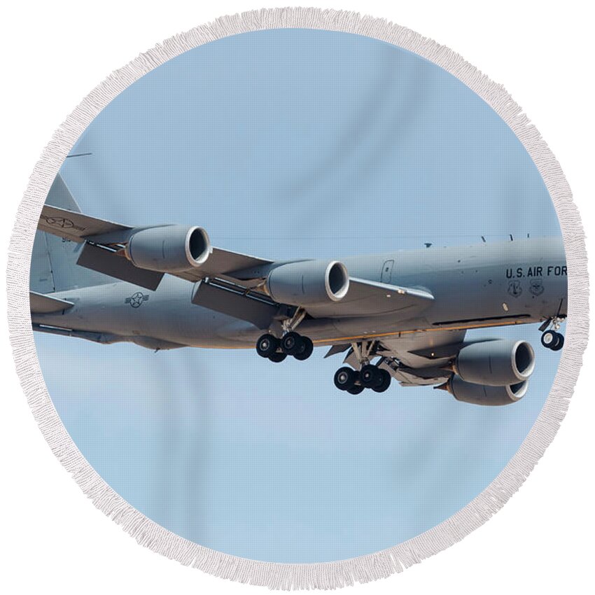Nevada Round Beach Towel featuring the photograph A U.s. Air Force Kc-135 Tanker Aircraft by Rob Edgcumbe