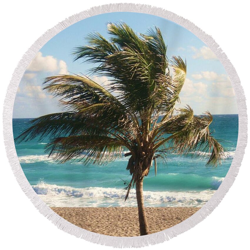 Jupiter Round Beach Towel featuring the photograph A windy day at the beach by Catie Canetti