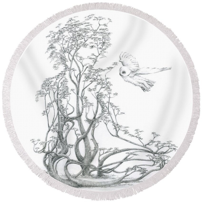Tree Dancer Round Beach Towel featuring the drawing A Word to the Wise by Mark Johnson