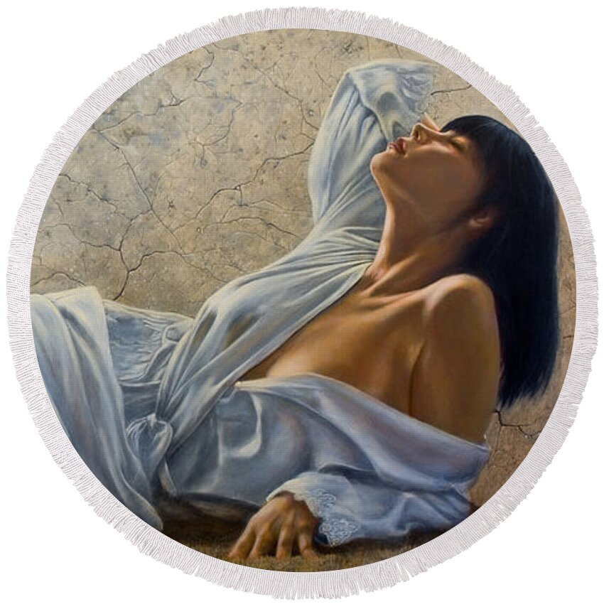 Erotic Round Beach Towel featuring the painting Abandon by John Silver
