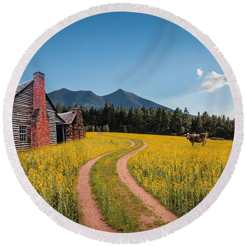 Fred Larson Round Beach Towel featuring the photograph Abandoned Country Life by Fred Larson