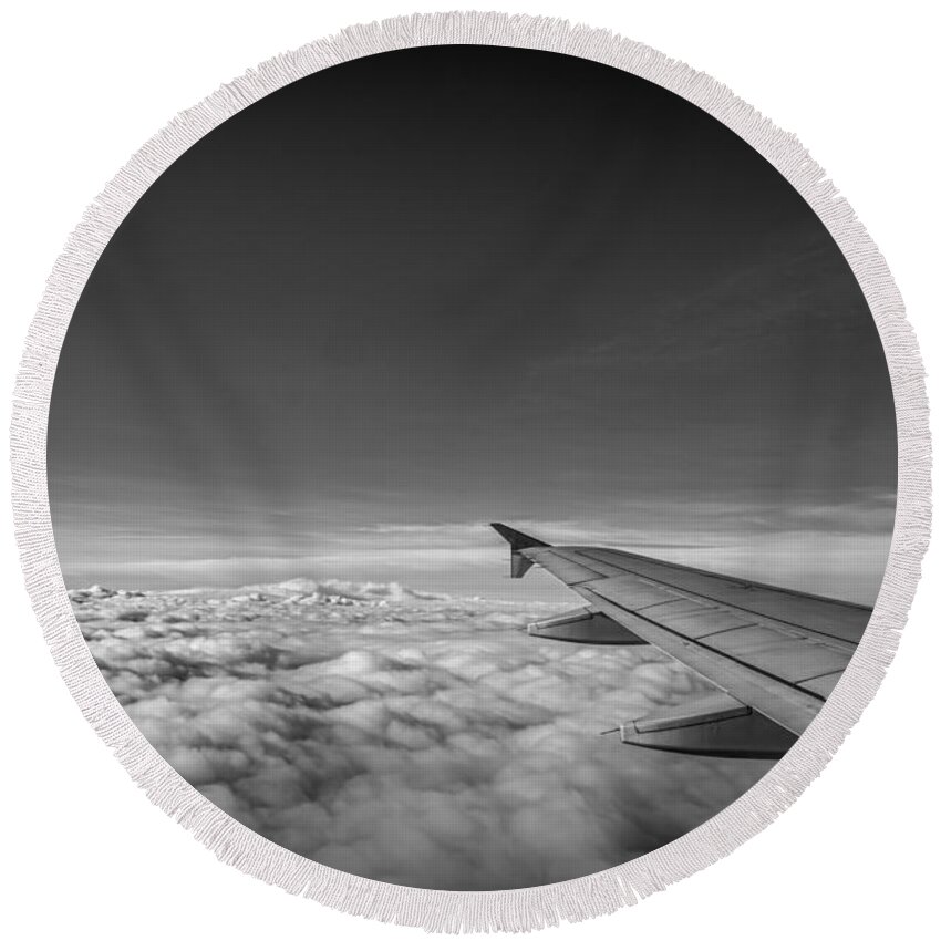 Above The Clouds Round Beach Towel featuring the photograph Above The Clouds BW by Michael Ver Sprill