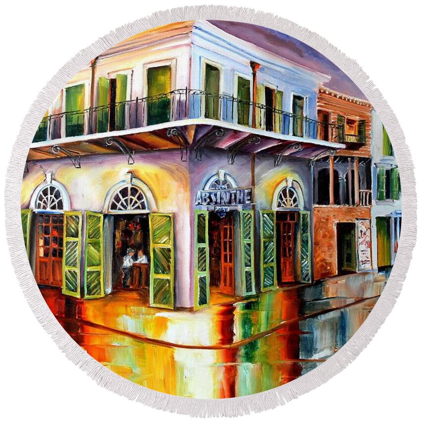 New Orleans Round Beach Towel featuring the painting Absinthe House New Orleans by Diane Millsap