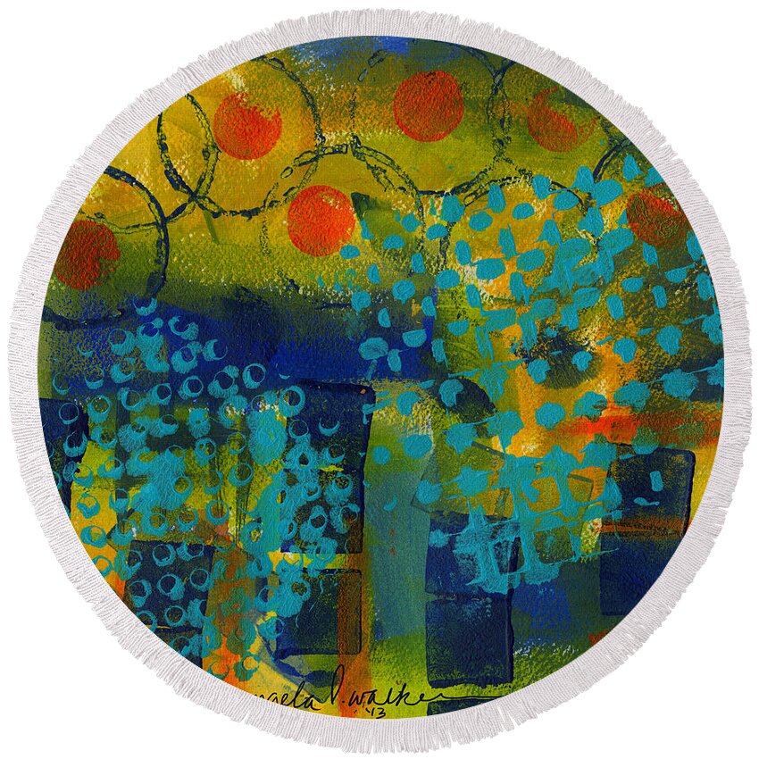 Abstract Mixed Media Round Beach Towel featuring the painting Abstract Expressions - Background Art by Angela L Walker