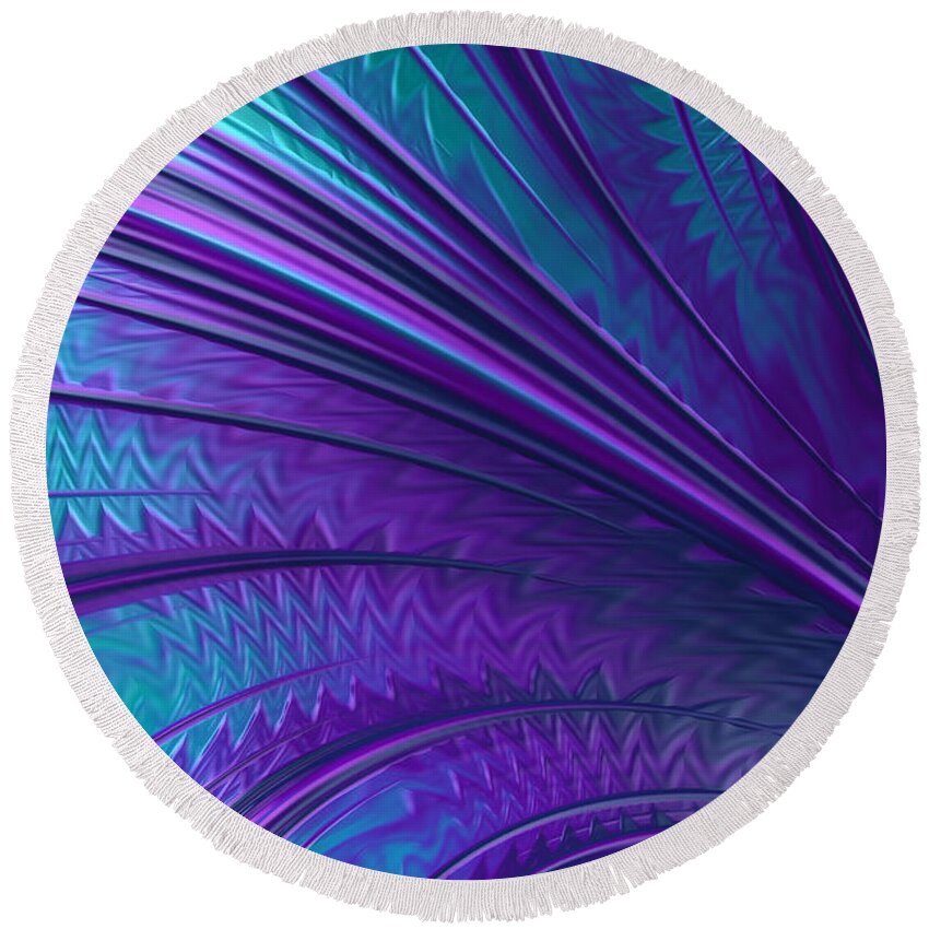 Fan Abstract Round Beach Towel featuring the digital art Abstract in Blue and Purple by John Edwards