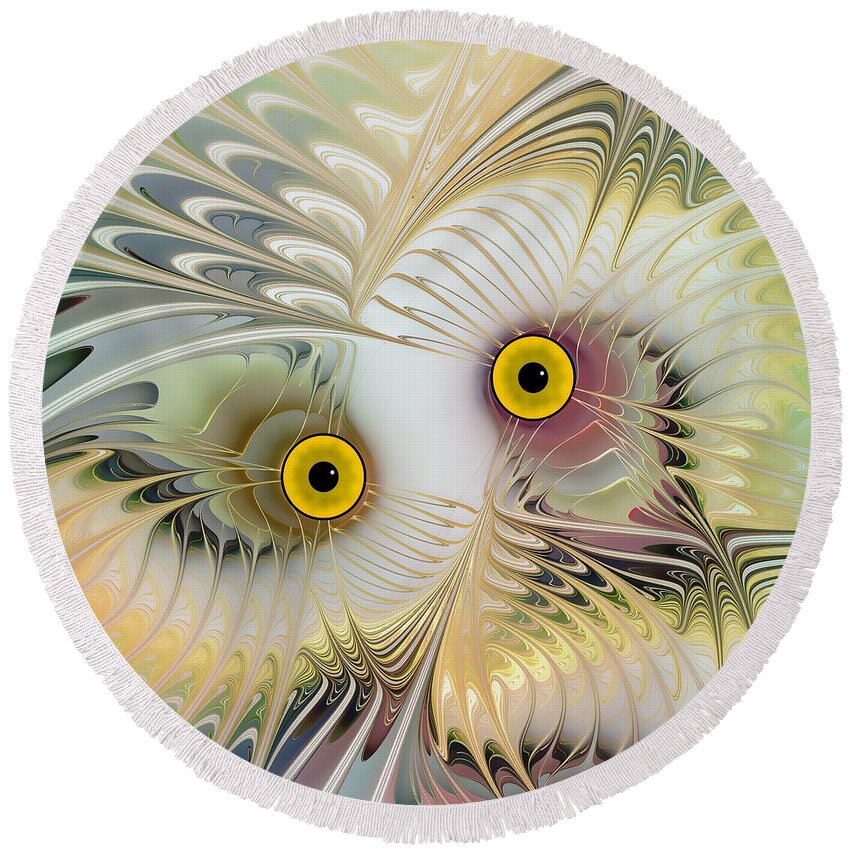 Owl Round Beach Towel featuring the digital art Abstract Owl by Klara Acel