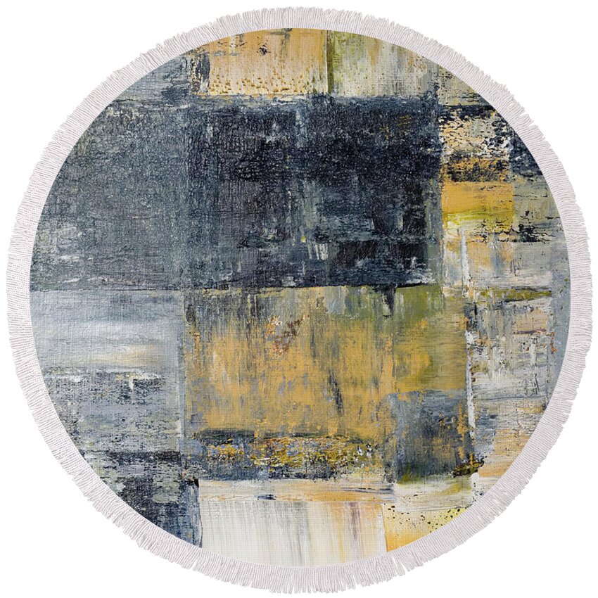 Gray Round Beach Towel featuring the painting Abstract Painting No. 4 by Julie Niemela