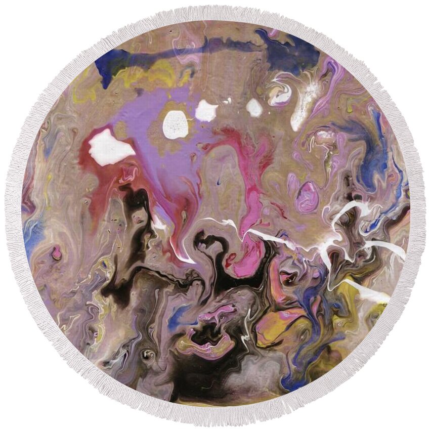 Abstract Round Beach Towel featuring the painting Abstract Pour 2 by Jamie Frier