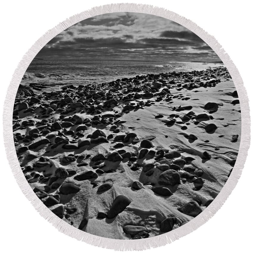 Acadia National Park Round Beach Towel featuring the photograph Acadia Beach in Winter by David Rucker
