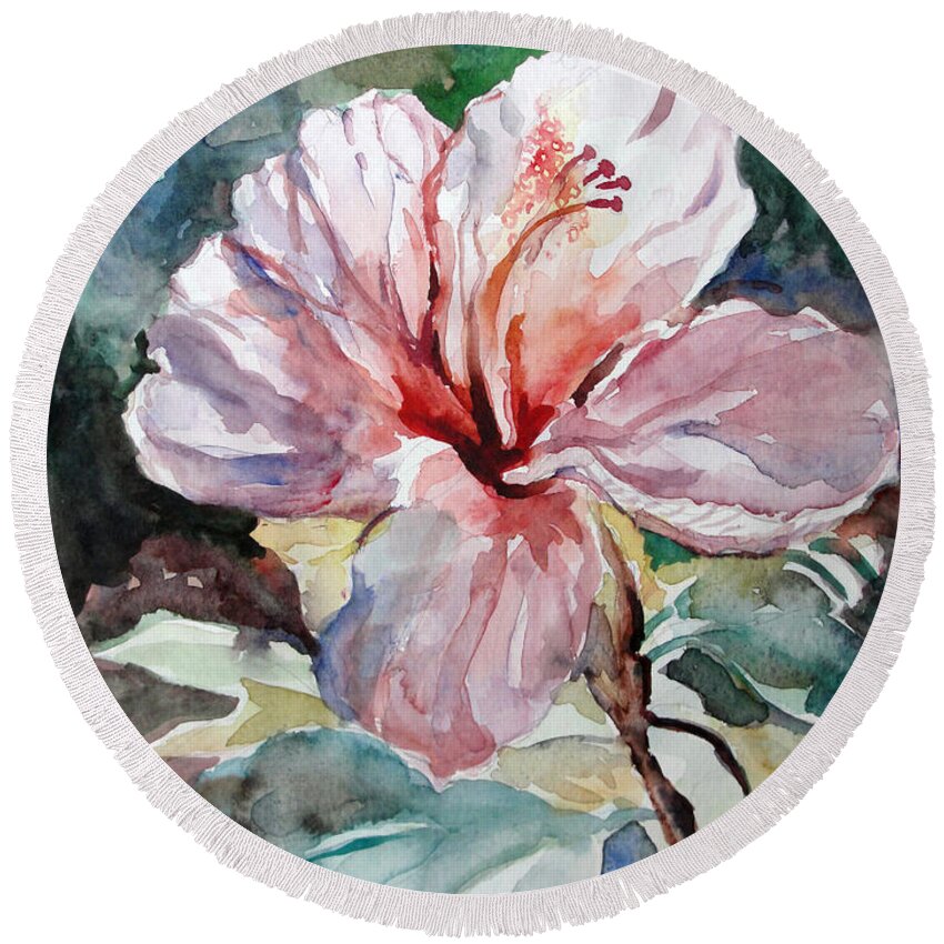 Flowers Round Beach Towel featuring the painting Accented Hibiscus by Mafalda Cento