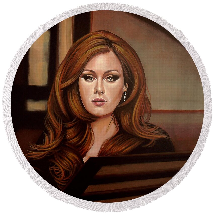 Adele Round Beach Towel featuring the painting Adele by Paul Meijering