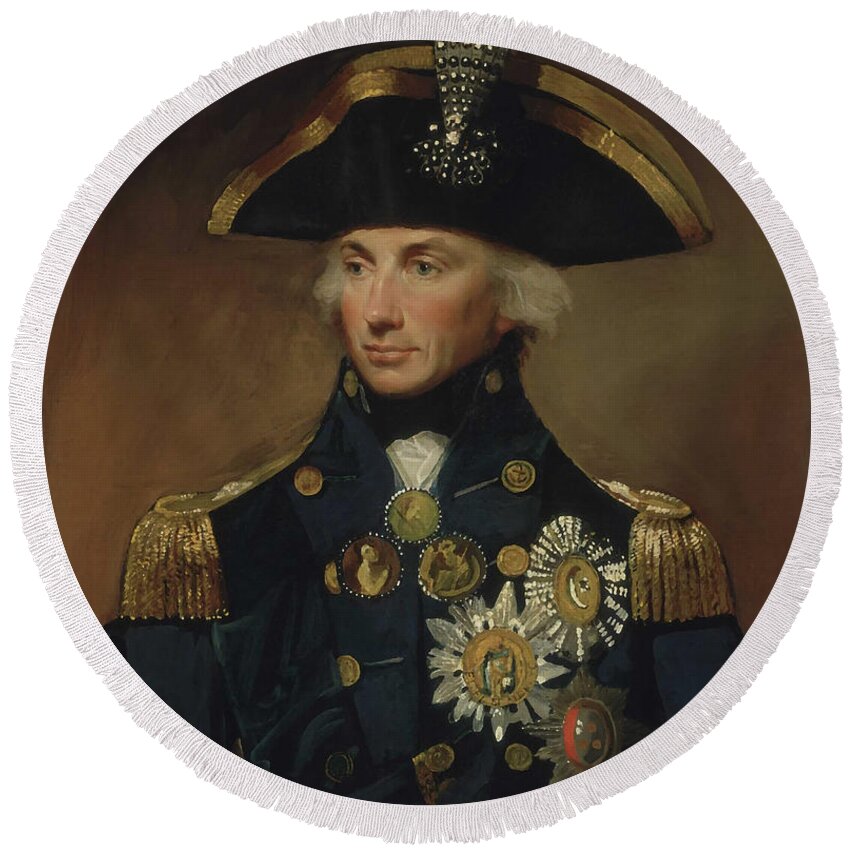 Horatio Nelson Round Beach Towel featuring the painting Admiral Horatio Nelson by War Is Hell Store