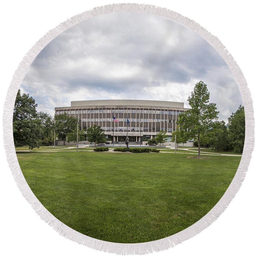 Michigan State University Round Beach Towel featuring the photograph Admissions Building at Michigan State University by John McGraw