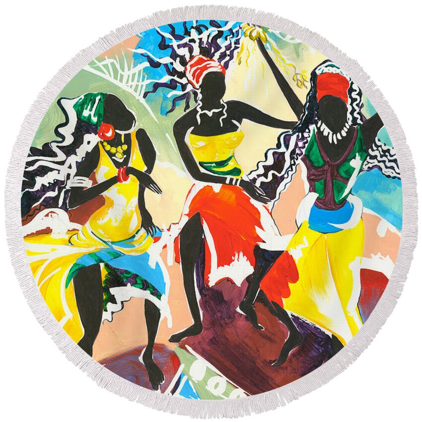 Paintings Round Beach Towel featuring the painting African Dancers No. 4 by Elisabeta Hermann