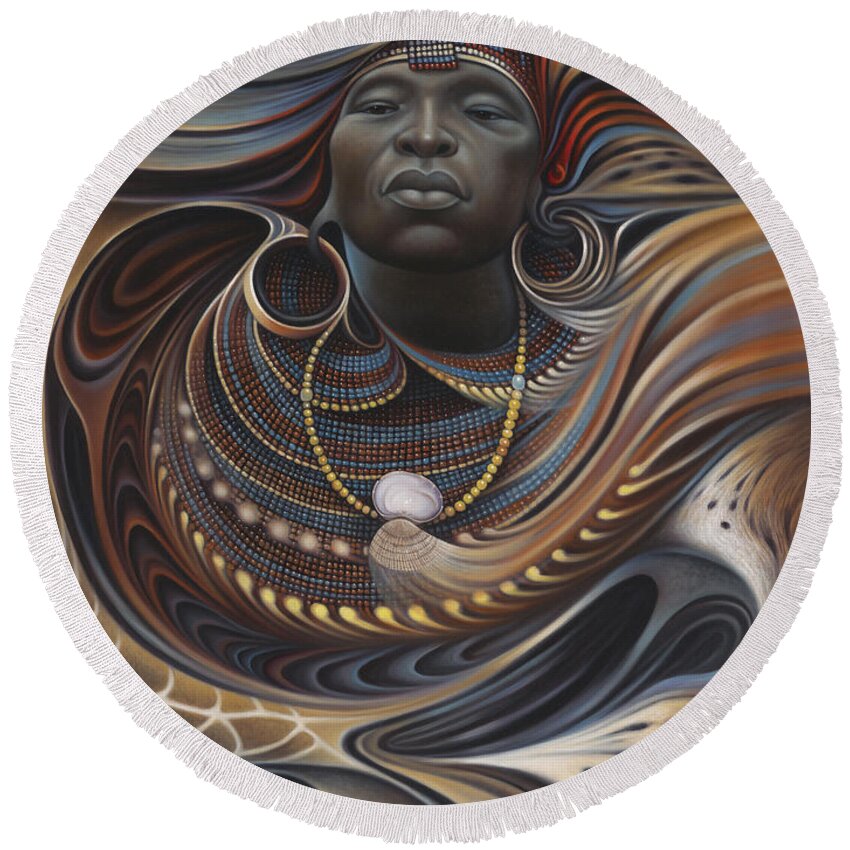 African Round Beach Towel featuring the painting African Spirits I by Ricardo Chavez-Mendez