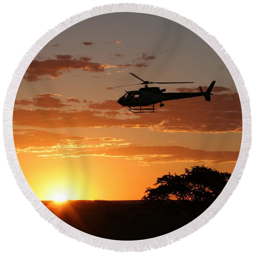 Eurocopter As350 B3 Round Beach Towel featuring the photograph African Sunset II by Paul Job