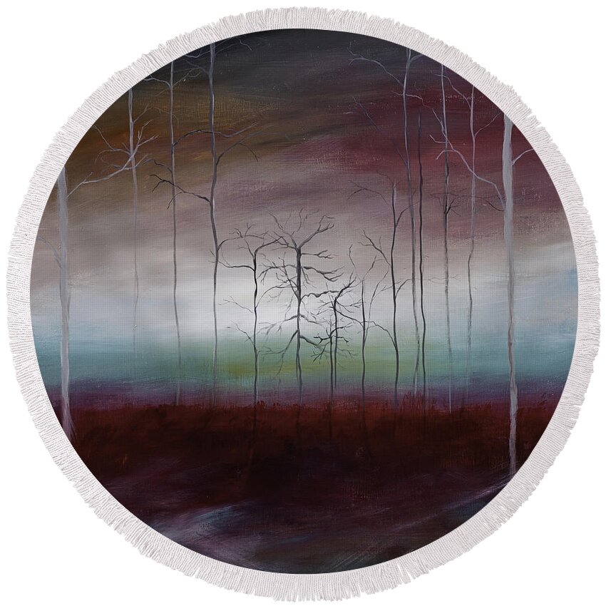 Landscape Round Beach Towel featuring the painting After Fall by Gray Artus