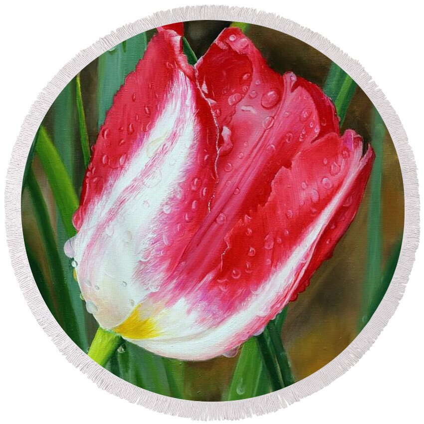 Flowers Round Beach Towel featuring the painting After the Rain by Glenn Beasley