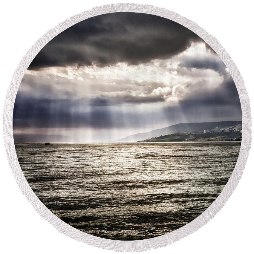  Round Beach Towel featuring the photograph After The Storm Sea of Galilee Israel by Mark Fuller