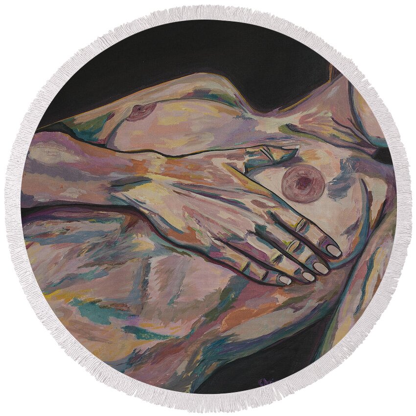 Nude Round Beach Towel featuring the painting Afterglow by Christel Roelandt