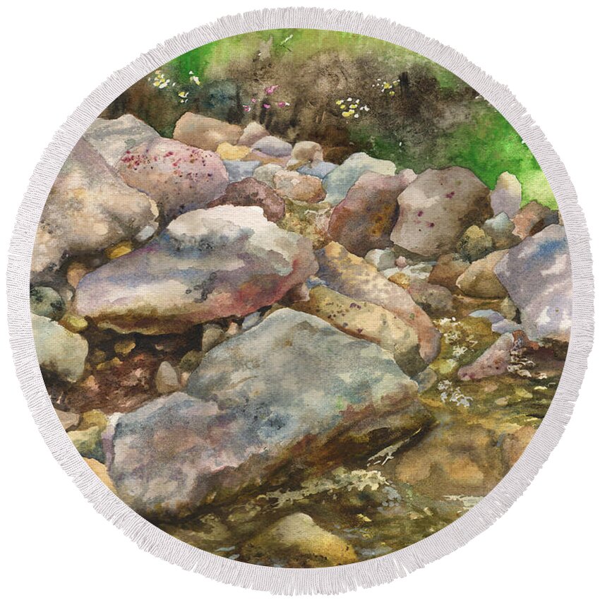 Rock Painting Round Beach Towel featuring the painting Aftermath by Anne Gifford