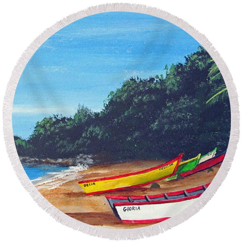 Crashboat Beach Round Beach Towel featuring the painting Aguadilla Beautiful Beach by Luis F Rodriguez