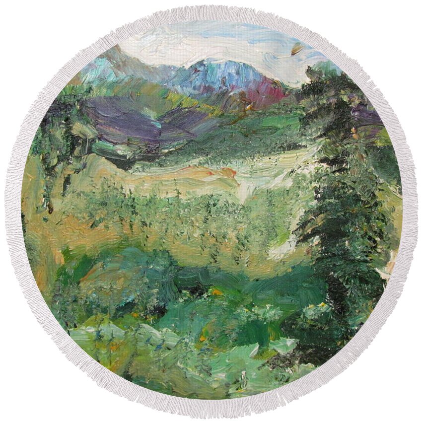 Alaska Round Beach Towel featuring the painting Alaskan Landscape by Shea Holliman