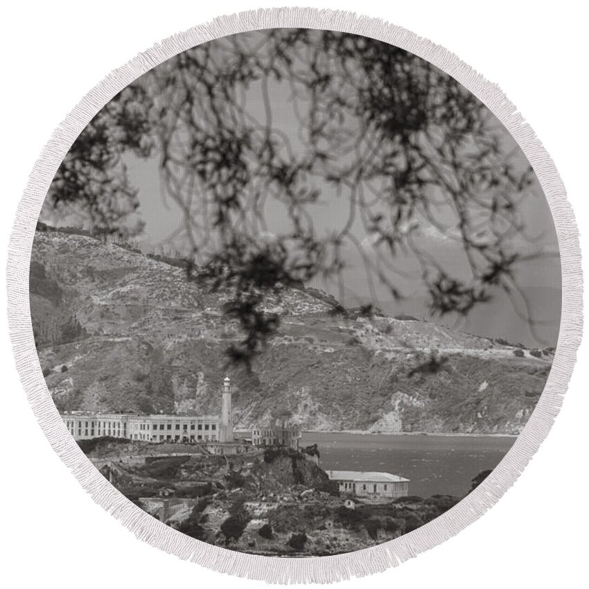 San Francisco Round Beach Towel featuring the photograph Alcatraz in San Fransico by John McGraw