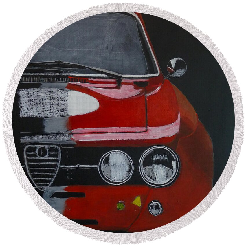 Alfa Round Beach Towel featuring the painting Alfa Romeo GTV by Richard Le Page