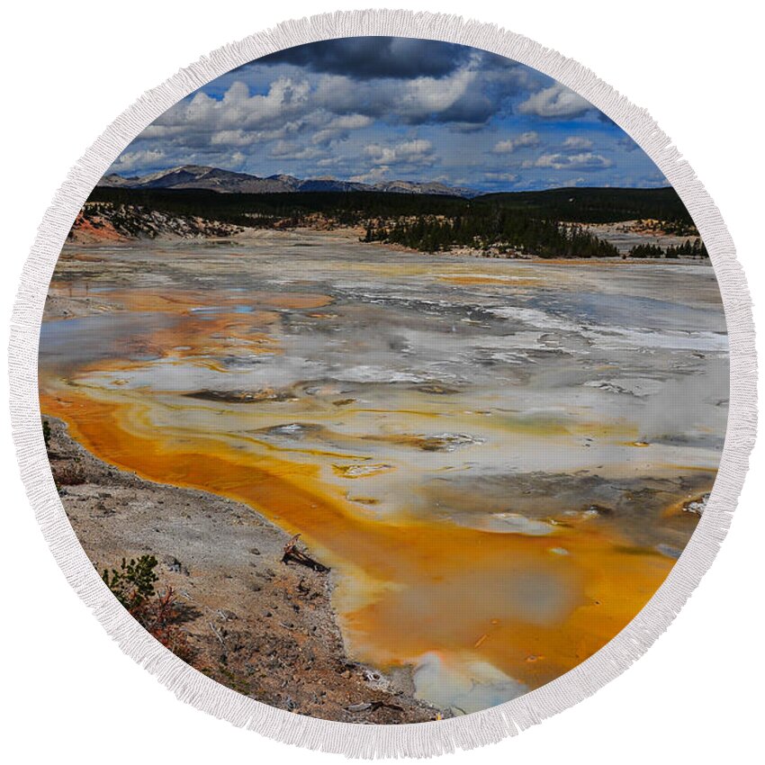Yellowstone Round Beach Towel featuring the photograph Alien Landscape by Harry Spitz