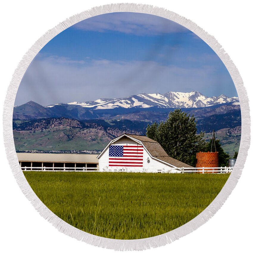 American Flag Round Beach Towel featuring the photograph All American Farm by Teri Virbickis