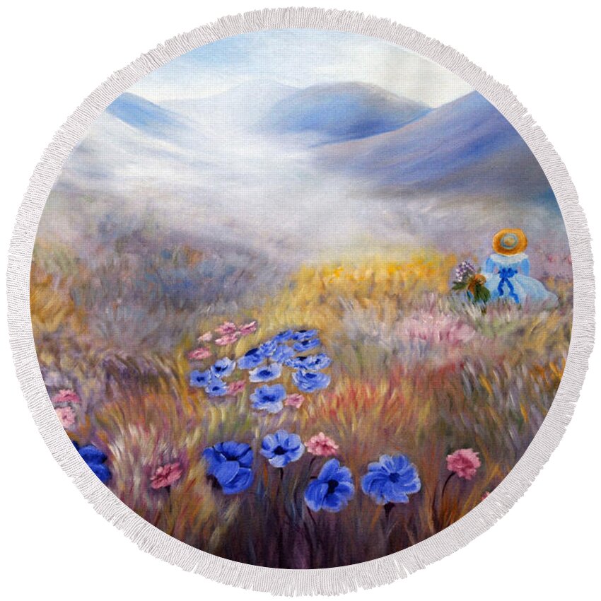 Field Round Beach Towel featuring the painting All In A Dream - Impressionism by Georgiana Romanovna