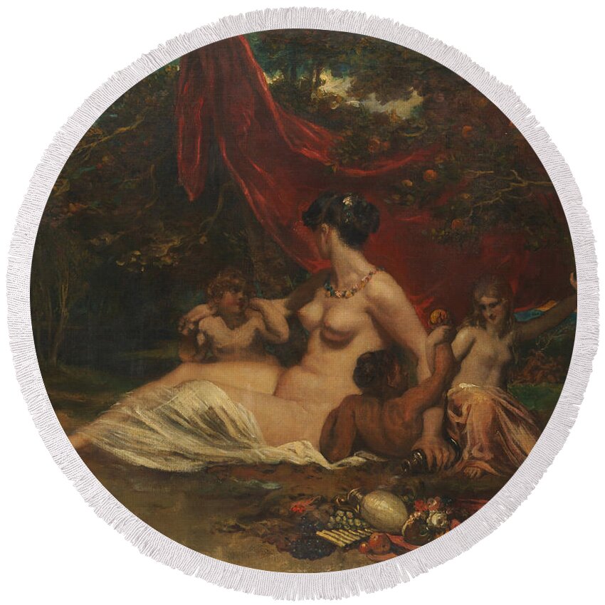 William Etty Round Beach Towel featuring the painting Allegory by William Etty