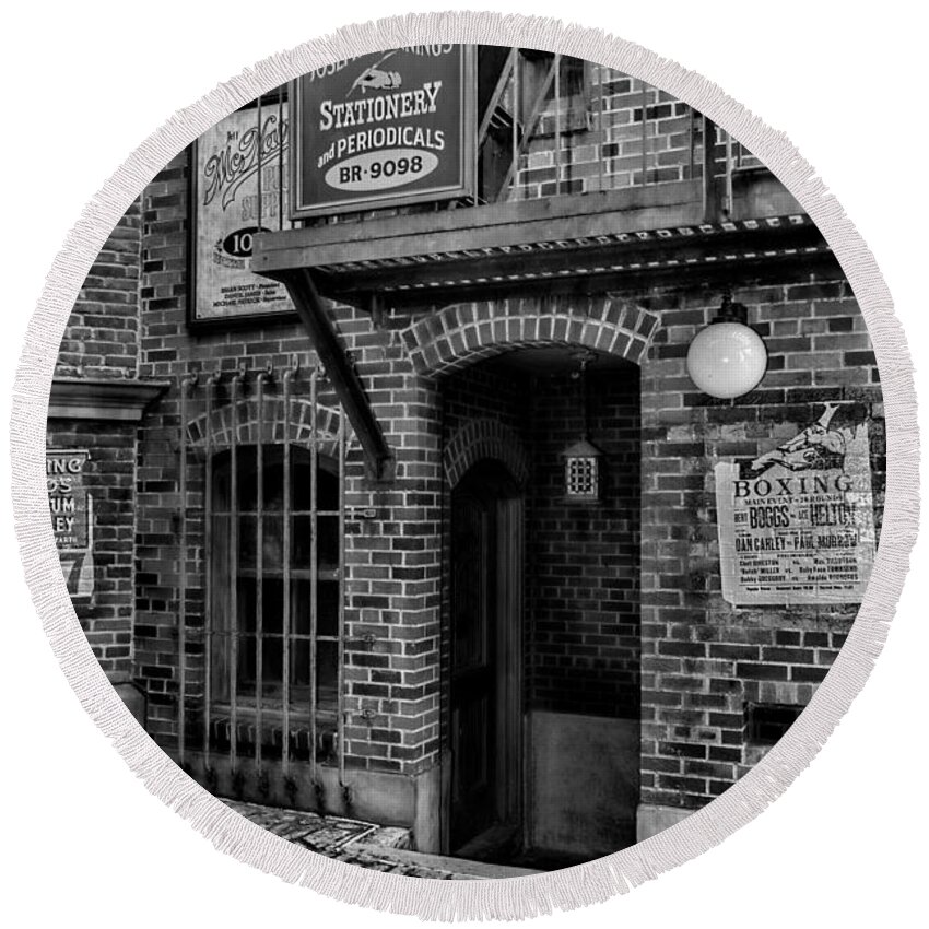 Christopher Holmes Photography Round Beach Towel featuring the photograph Alley - BW by Christopher Holmes