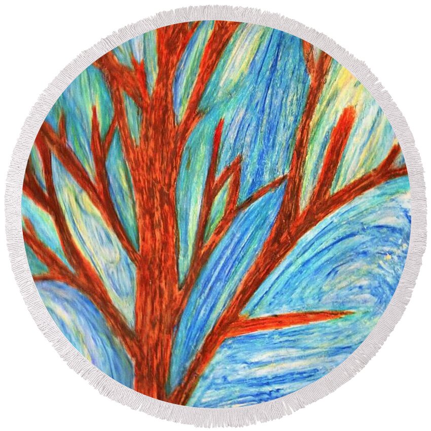 Tree Round Beach Towel featuring the painting Aloushi's Abstract by Renee Michelle Wenker