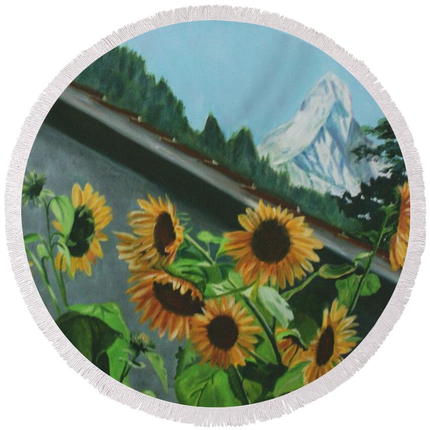 Alpine Round Beach Towel featuring the painting Alpine Delight by Jill Ciccone Pike