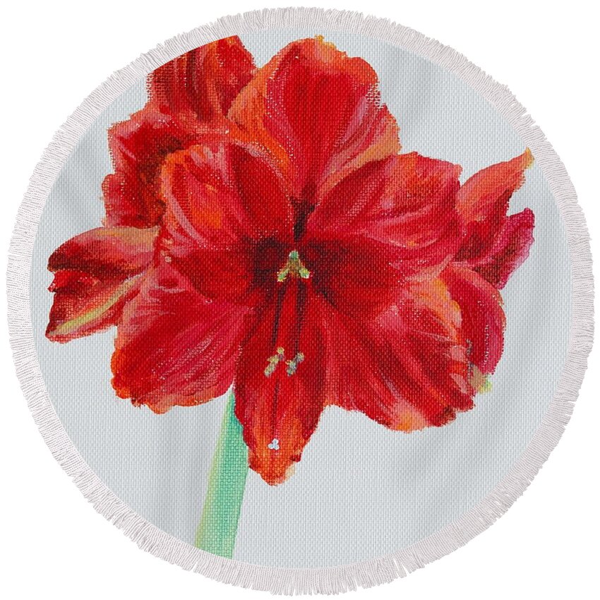 Red Round Beach Towel featuring the painting Amaryllis by Michele Myers