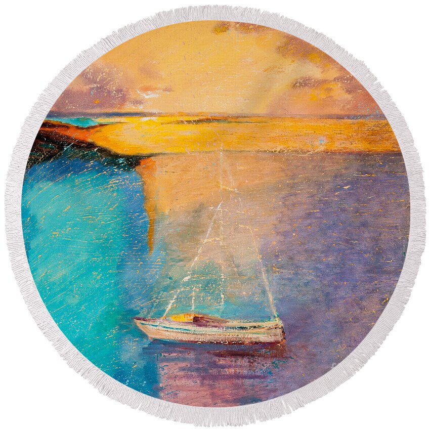Seascape Round Beach Towel featuring the painting Amazing Ocean II by Shijun Munns
