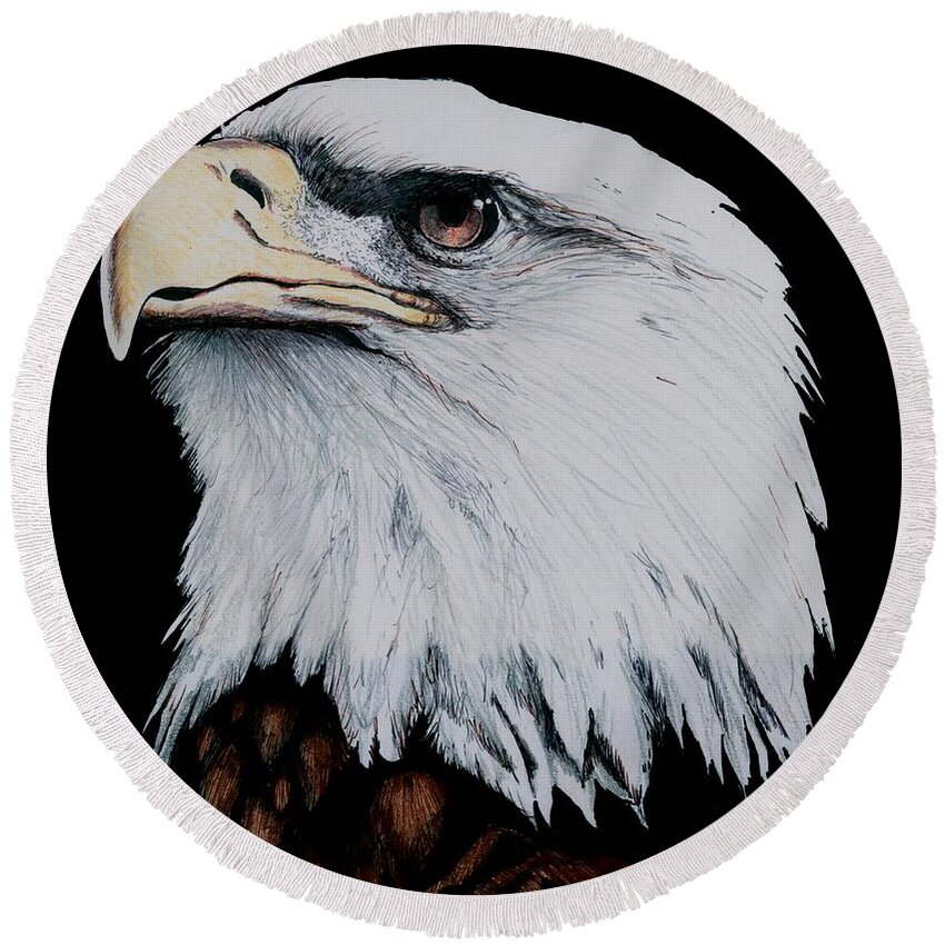 Pen Round Beach Towel featuring the drawing American Bald Eagle by Bill Richards