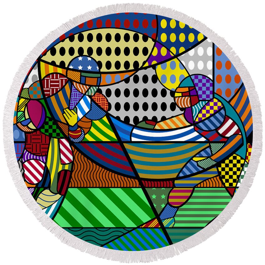 Colorful Round Beach Towel featuring the digital art American Football - League Colors by Randall J Henrie