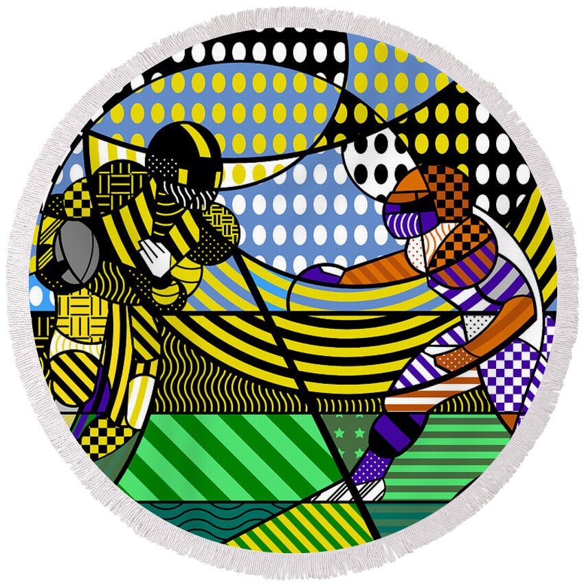 Colorful Round Beach Towel featuring the digital art American Football - Steelers by Randall J Henrie