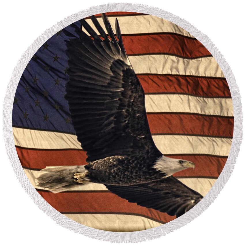 American Bald Eagle Round Beach Towel featuring the photograph American Pride by Thomas Young