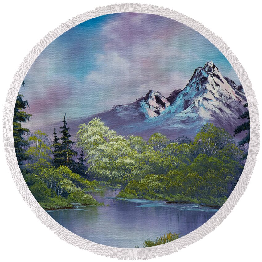 Landscape Round Beach Towel featuring the painting Amethyst Evening by Chris Steele